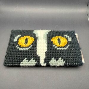 Handmade Eyeglasses Case Black Cat Face Plastic Canvas Needlepoint Sunglasses